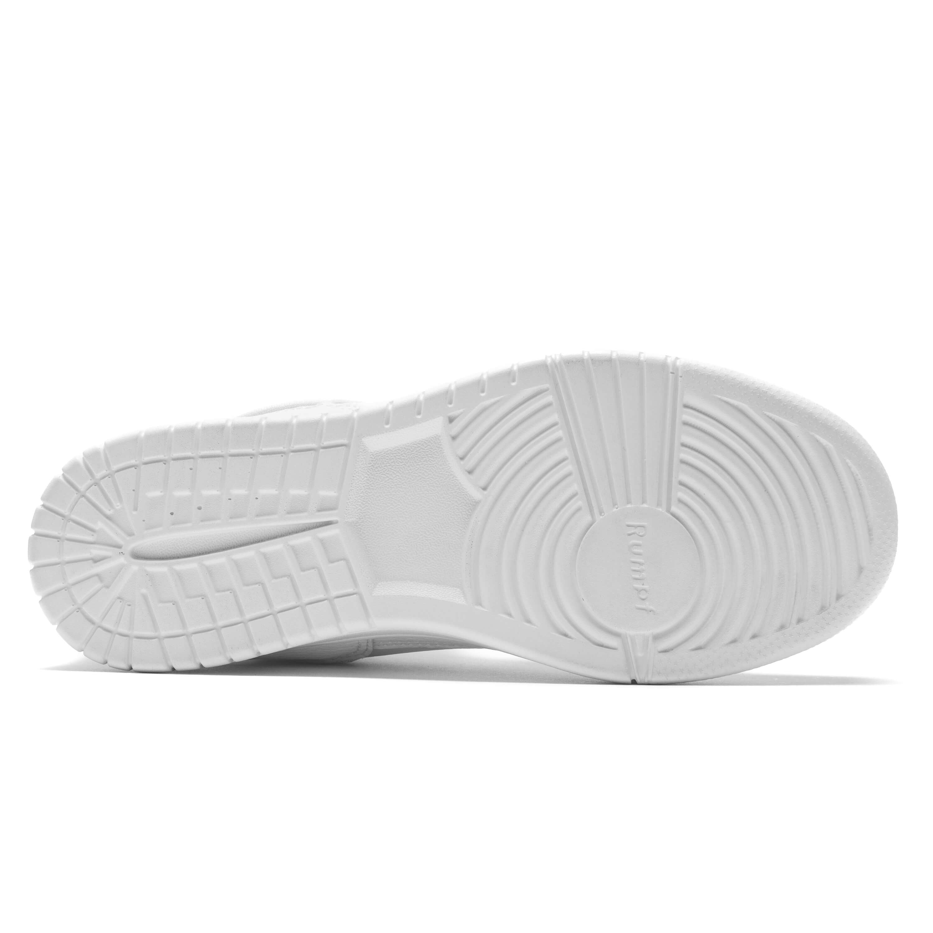 Der Rumpf 1535 Brooklyn Dance Sneaker in Weiss hat eine strukturierte Sohle mit Rillen und kreisförmigen Designs für modernen Tanz.